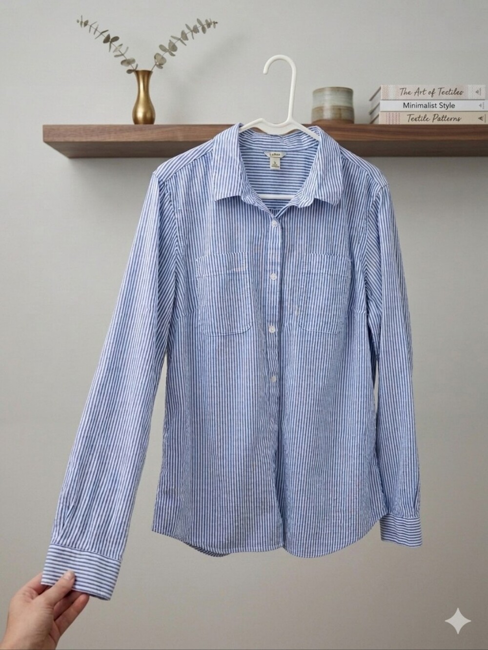 L.L. Bean Blue and White Striped Button-Down Shirt